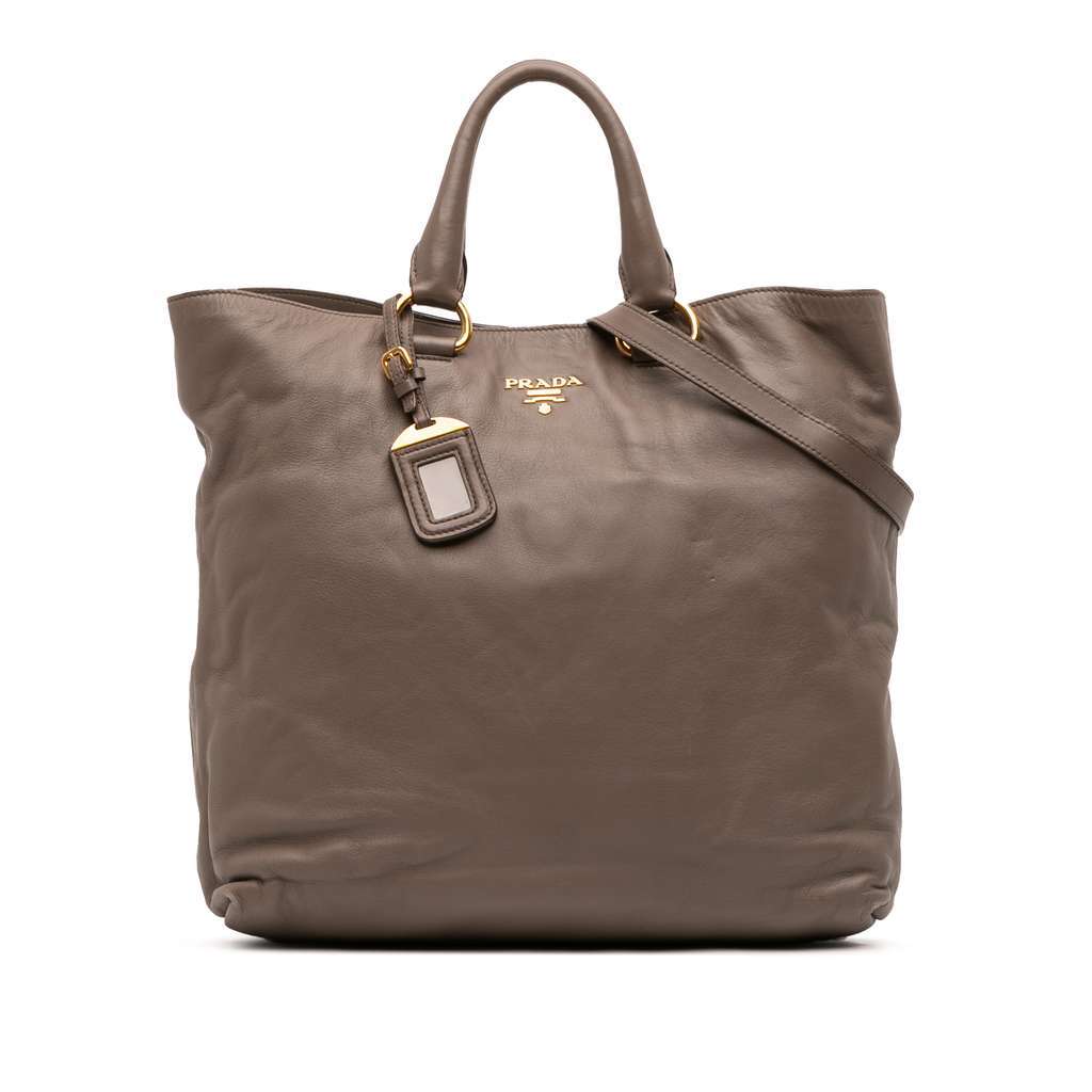 Prada Soft Calf Open Convertible Tote Grey Leather Good condition - Front View