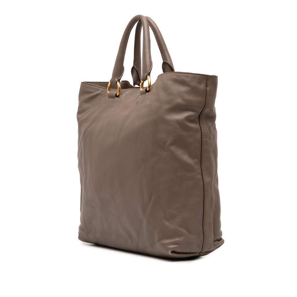 Prada Soft Calf Open Convertible Tote Grey Leather Good condition - Back View