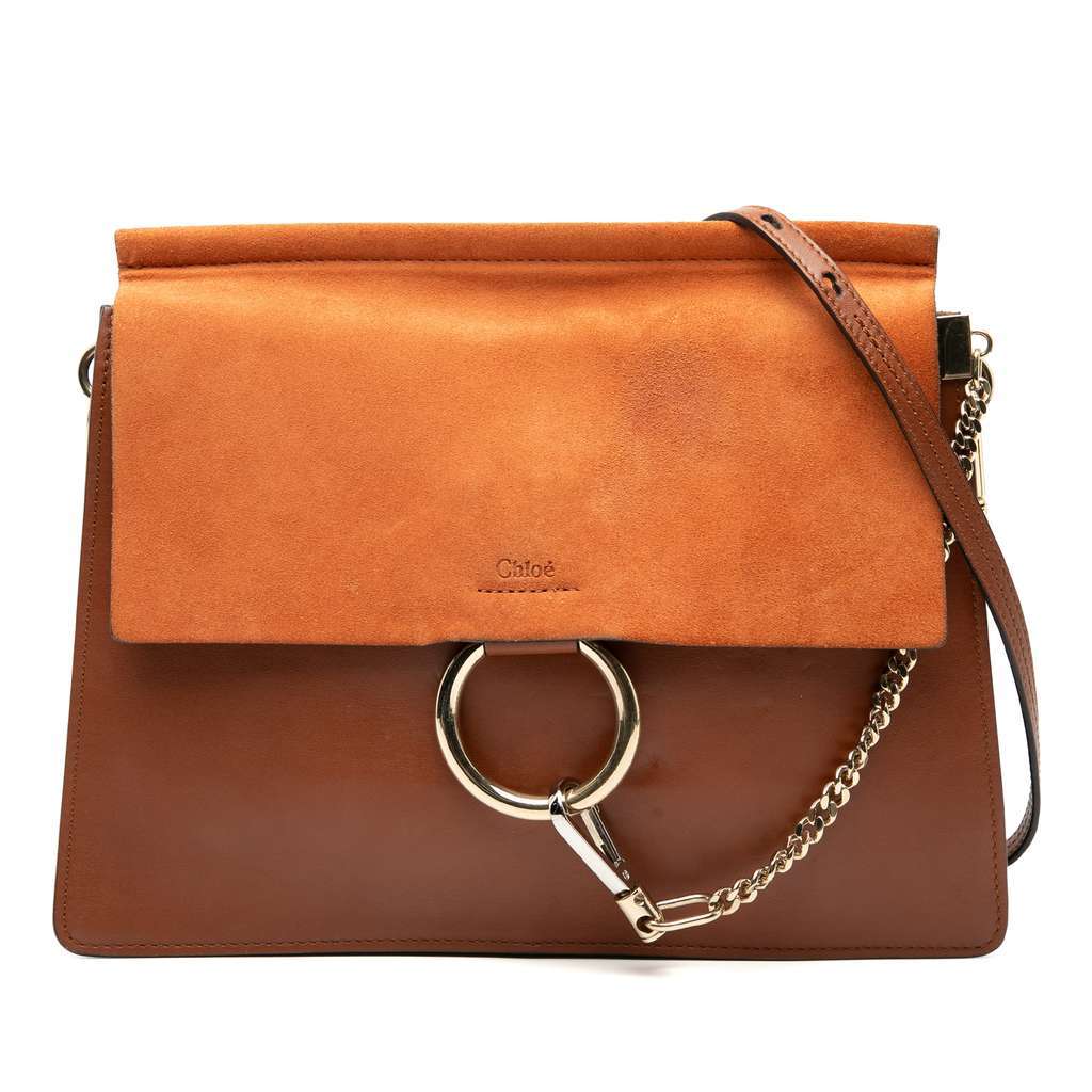 Chloé Medium Calfskin and Suede Faye Crossbody Brown Leather Good condition - Front View