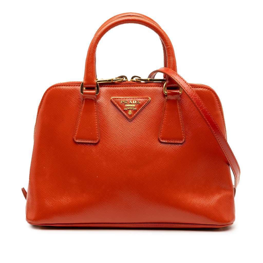 Prada Small Saffiano Vernice Promenade Satchel Orange Leather Very good - Front View