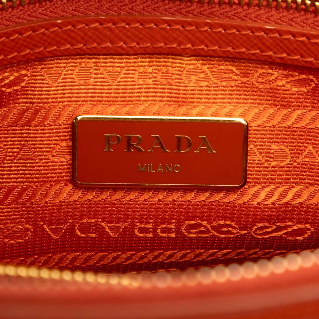 Prada Small Saffiano Vernice Promenade Satchel Orange Leather Very good - Box View