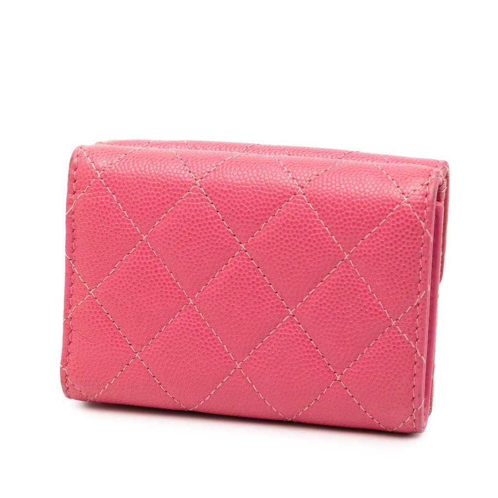 Chanel CC Quilted Caviar Compact Flap Wallet Pink Leather Very good - Back View