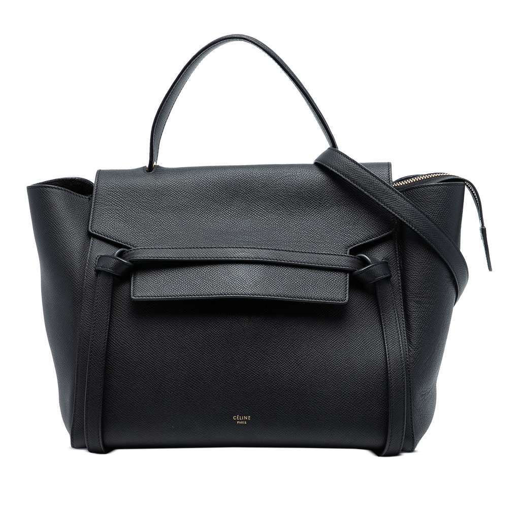 Celine Mini Grained Calfskin Belt Satchel Black Leather Very good condition - Front View