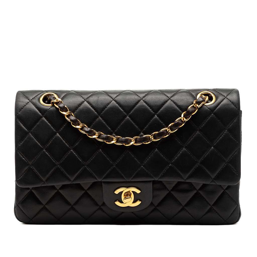 Chanel Medium Classic Lambskin Double Flap Black Leather Good condition - Front View