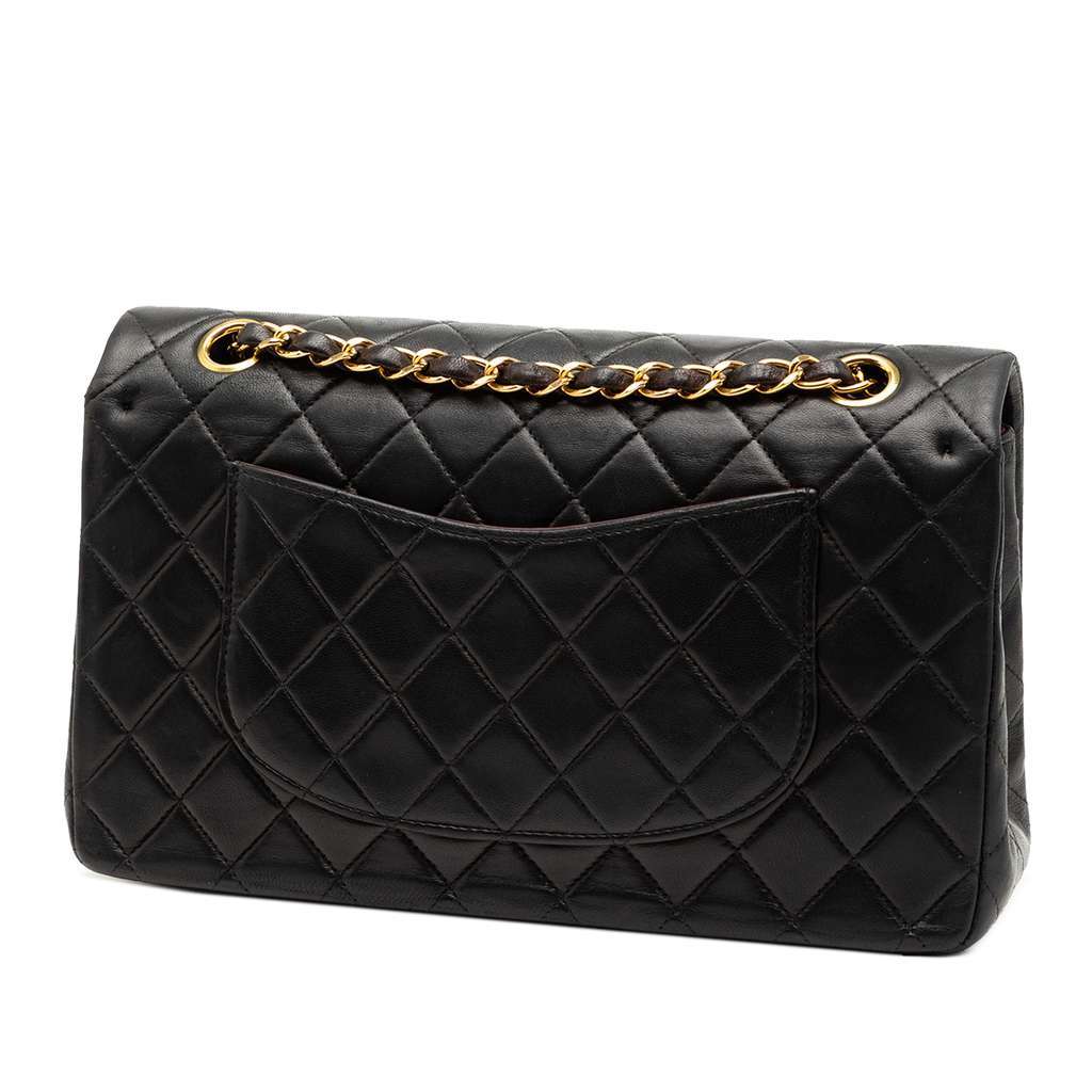 Chanel Medium Classic Lambskin Double Flap Black Leather Good condition - Back View