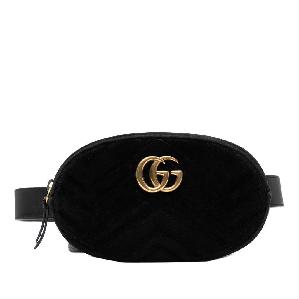 Gucci GG Marmont Matelasse Velvet Belt Bag Black Velvet Very good - Front View