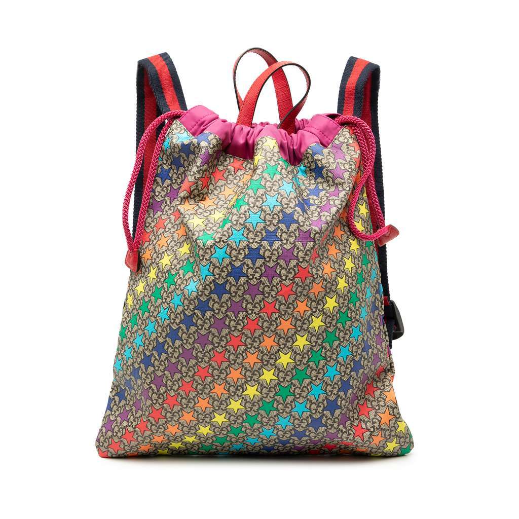 Gucci GG Supreme Web Star Print Childrens Backpack Brown Canvas Very good condition - Front View