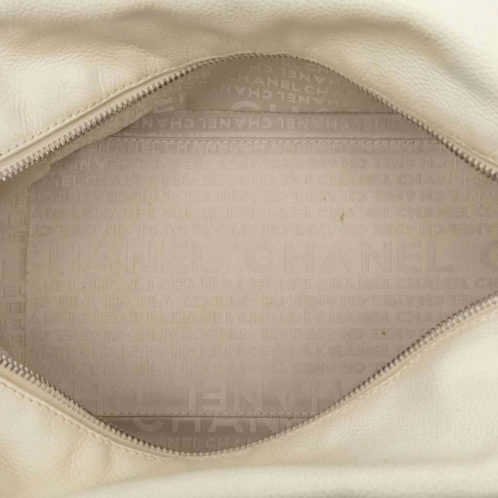 Chanel CC Perforated Caviar Bowler Bag White Leather Good - Model View