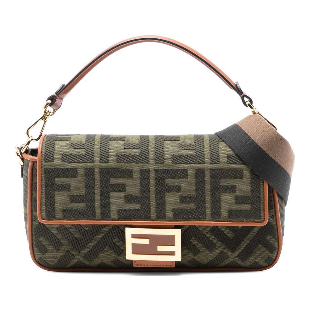 Fendi Zucca Embroidered Canvas Baguette Satchel Brown Canvas Very good condition - Front View