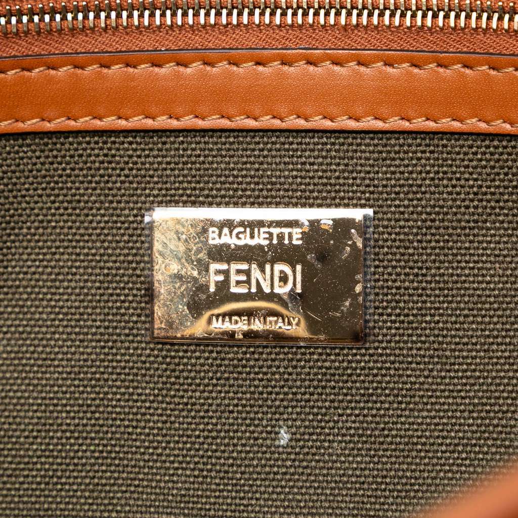 Fendi Zucca Embroidered Canvas Baguette Satchel Brown Canvas Very good condition - Box View