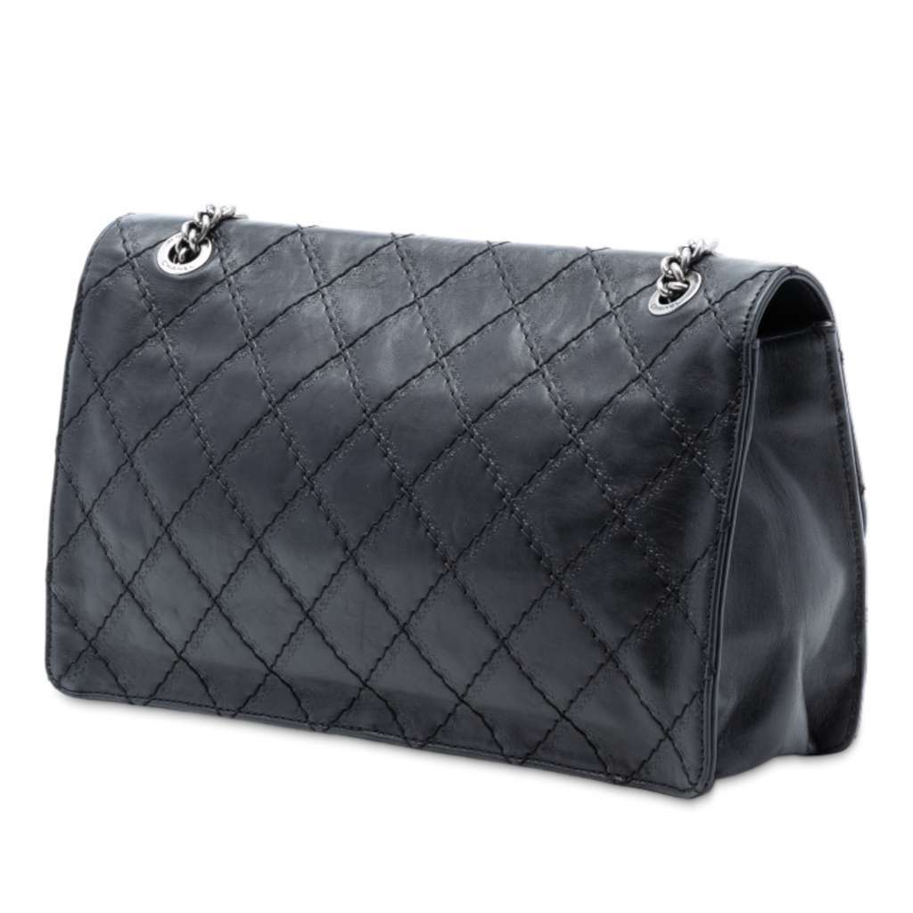 Chanel Embossed CC Quilted Aged Calfskin Reissue 2.55 Single Flap 227 Black Leather Good - Back View