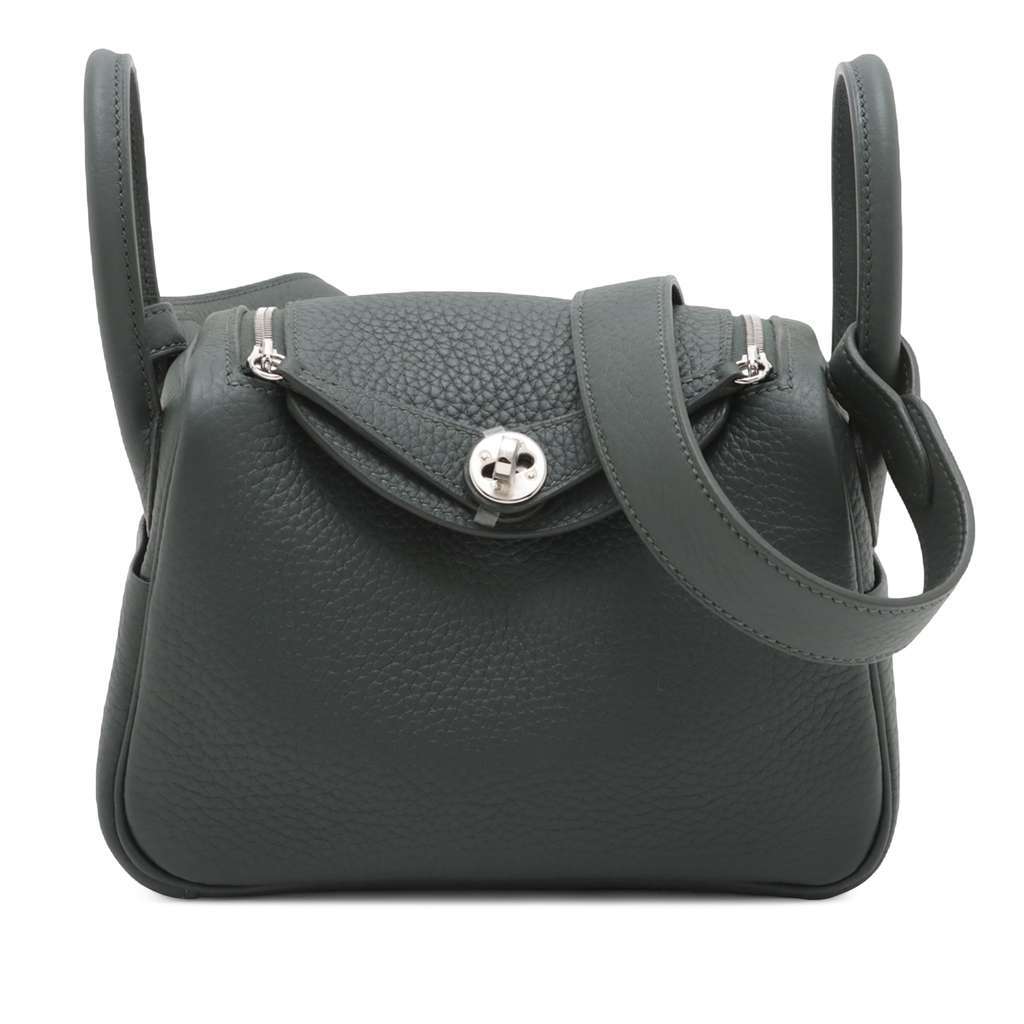 Hermès Mini Clemence Lindy 20 Green Leather Good condition - Front View