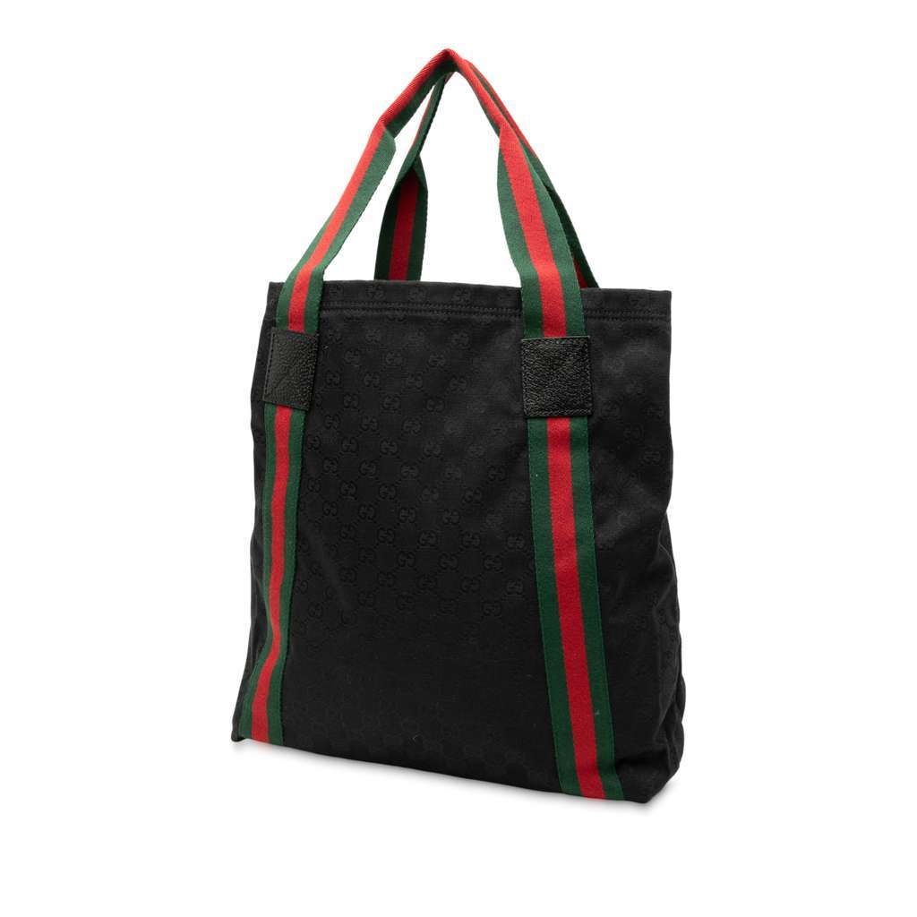 Gucci GG Canvas Web Tote Black Canvas Very good - Back View