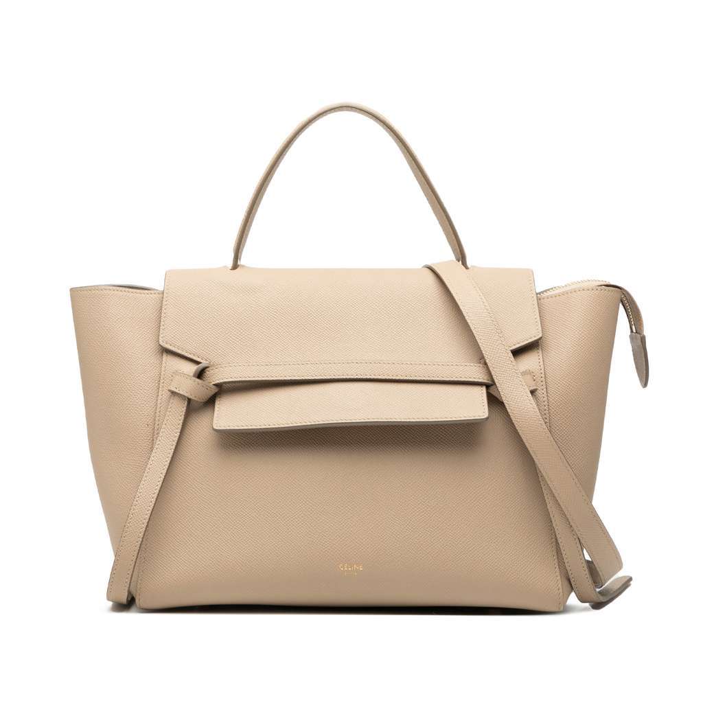 Celine Mini Grained Calfskin Belt Satchel Brown Leather Very good condition - Front View