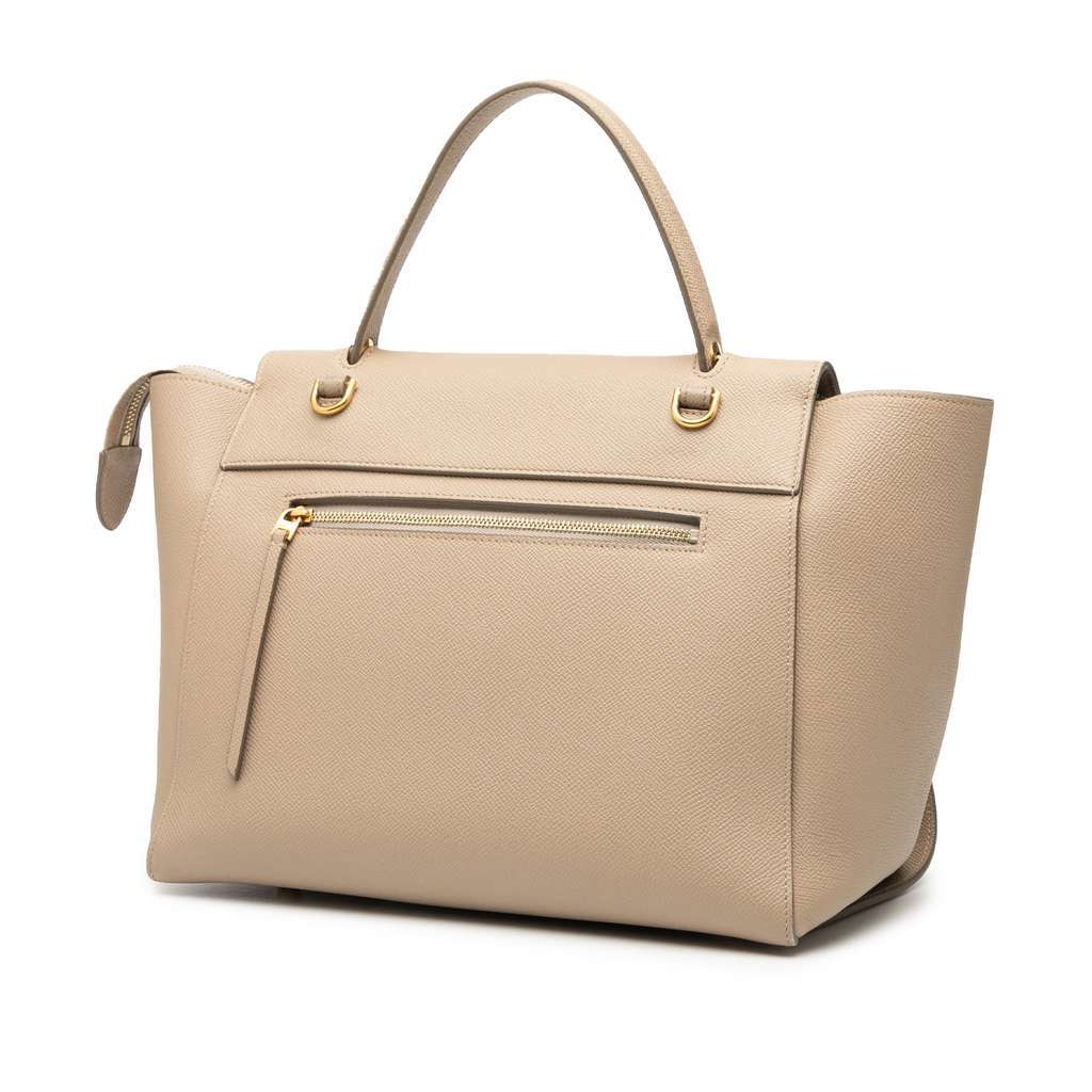 Celine Mini Grained Calfskin Belt Satchel Brown Leather Very good condition - Back View