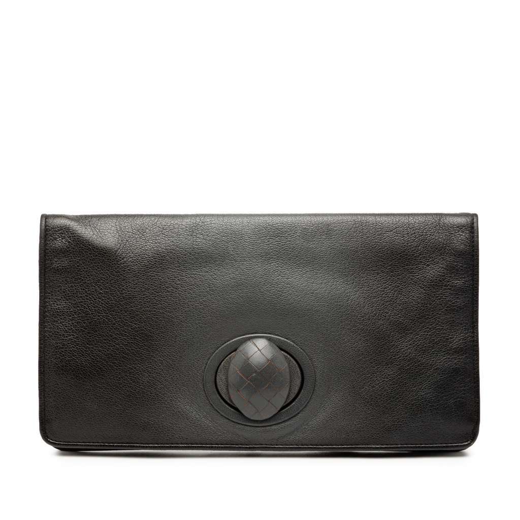 Bottega Veneta Leather Turn Lock Clutch Black Leather Very good condition - Front View