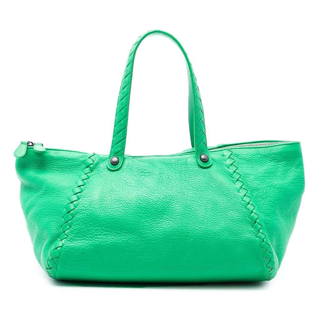 Bottega Veneta Intrecciato Trimmed Cervo Tote Green Leather Very good - Front View
