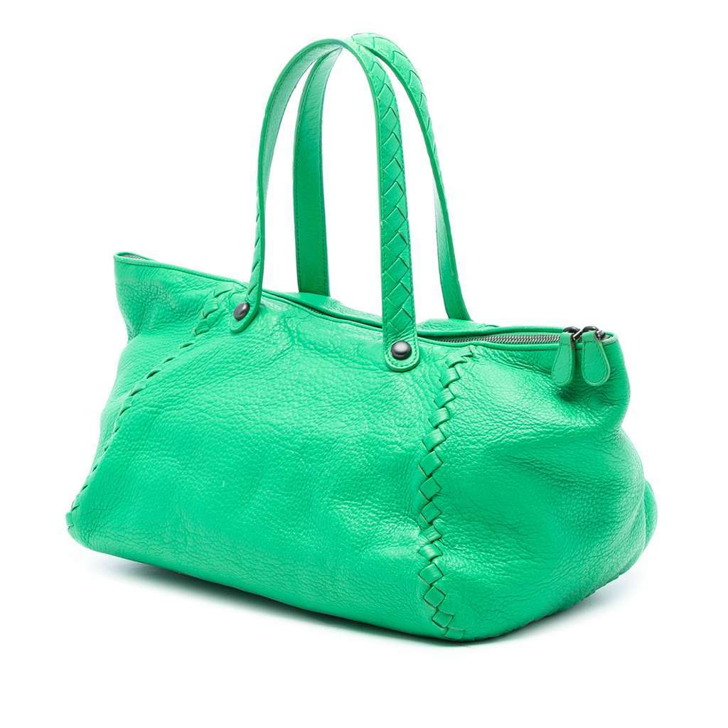 Bottega Veneta Intrecciato Trimmed Cervo Tote Green Leather Very good - Back View