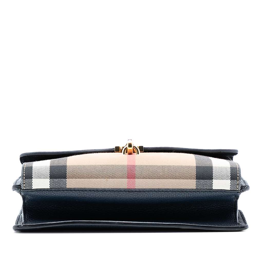 Burberry Small Leather and House Check Canvas Derby Macken Crossbody Blue Canvas Very good condition - Inside View