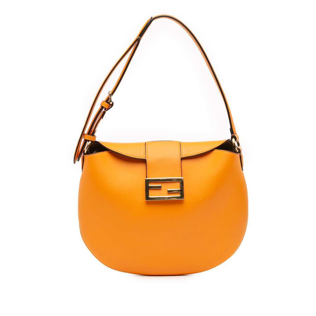 Fendi Small Leather Croissant Hobo Bag Orange Leather Very good - Front View