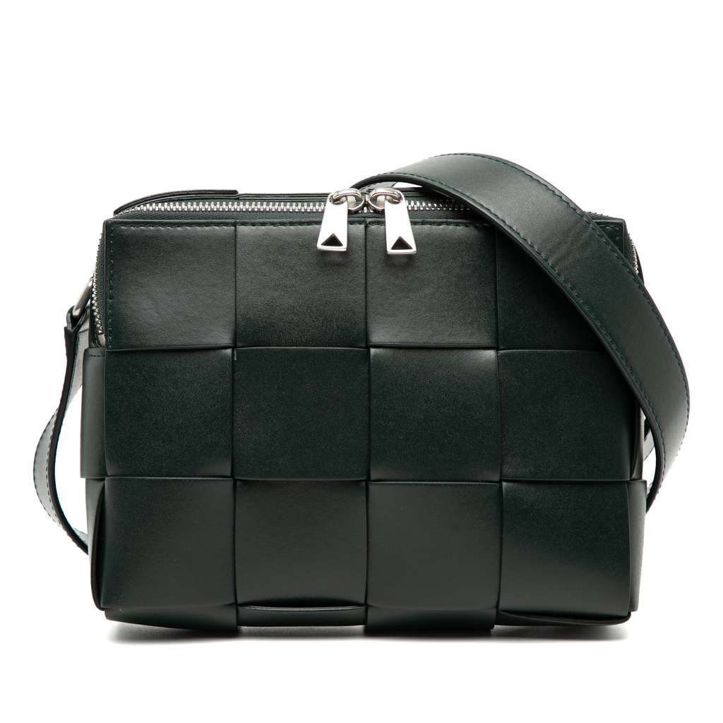 Bottega Veneta Nappa Maxi Intrecciato Cassette Camera Bag Green Leather Good condition - Front View