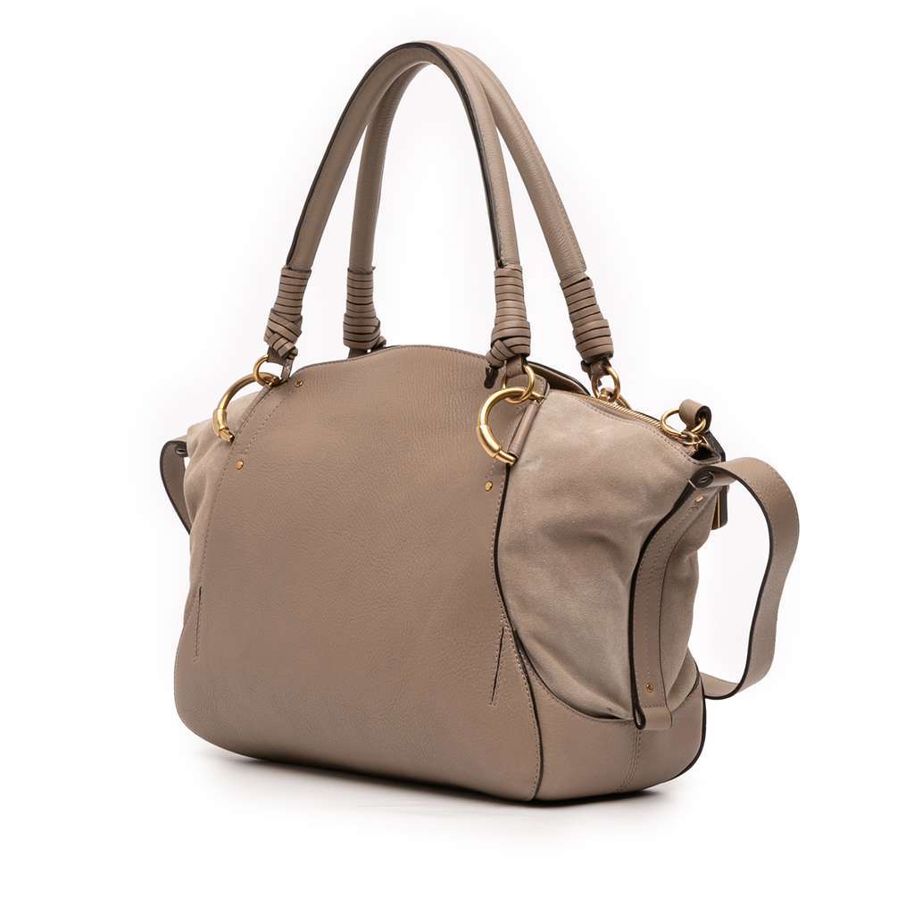 Chloé Medium Calfskin and Suede Owen Satchel Grey Leather Good condition - Back View