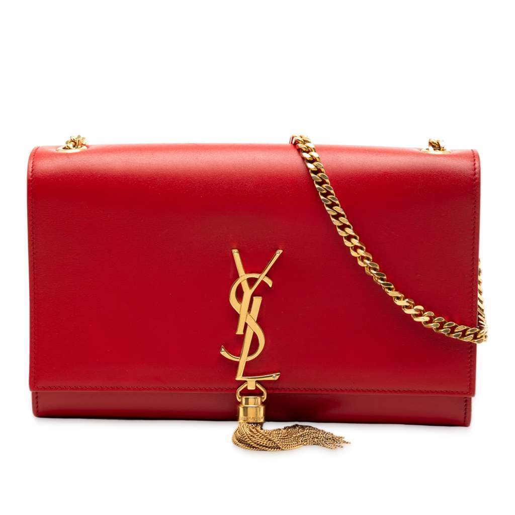Saint Laurent Medium Smooth Calfskin Classic Monogram Kate Tassel Crossbody Red Leather Good - Front View