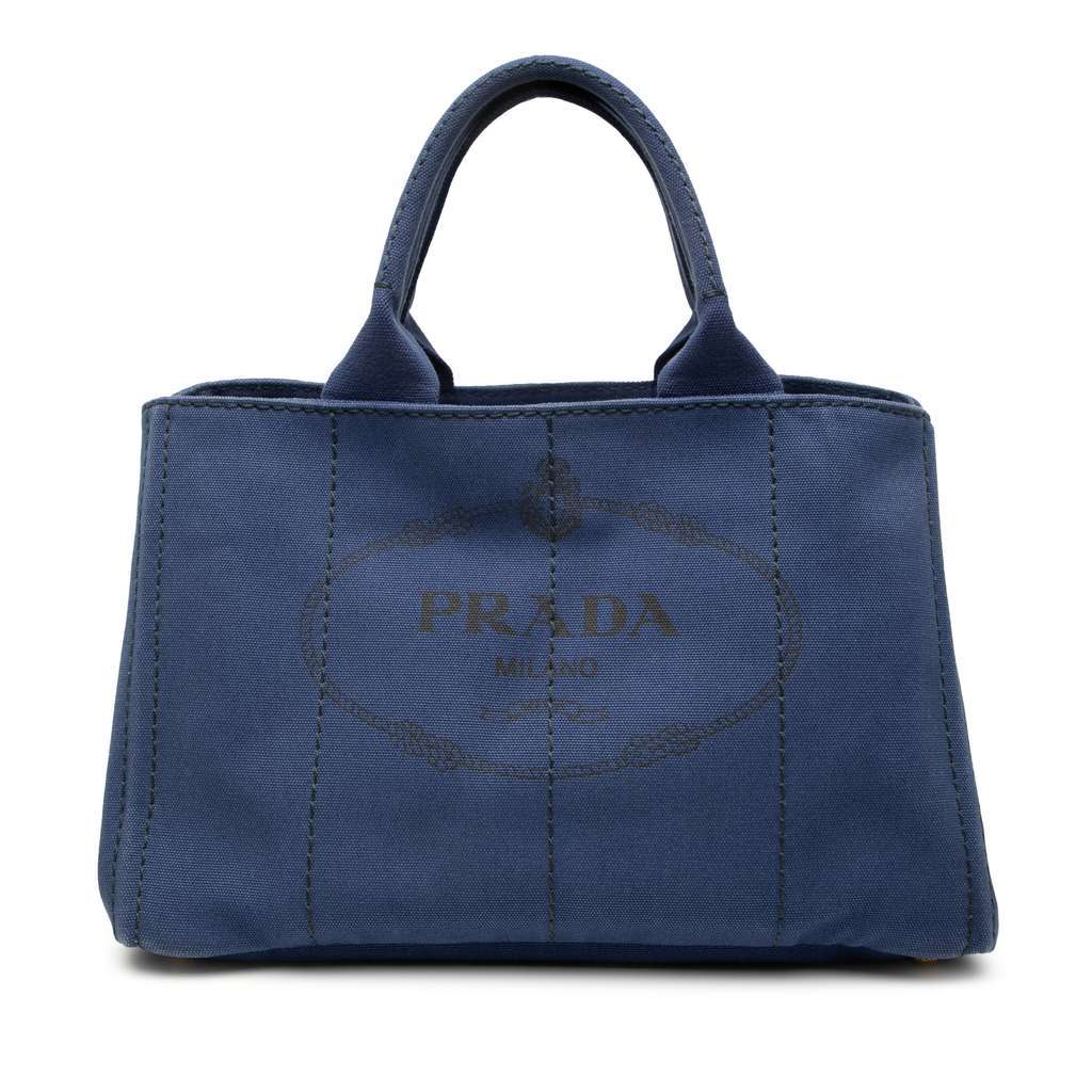 Prada Canvas Canapa Logo Tote Blue Canvas Good - Front View