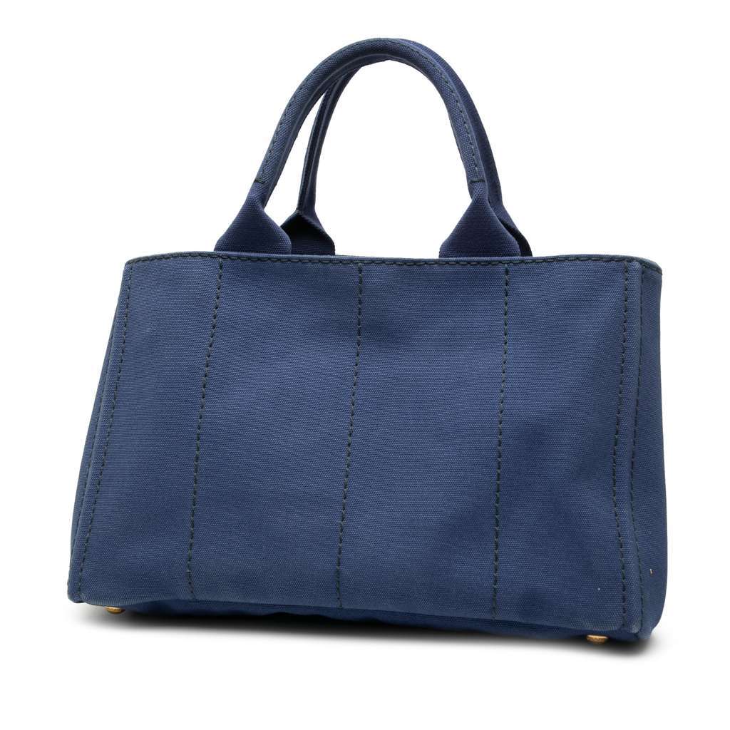 Prada Canvas Canapa Logo Tote Blue Canvas Good - Back View