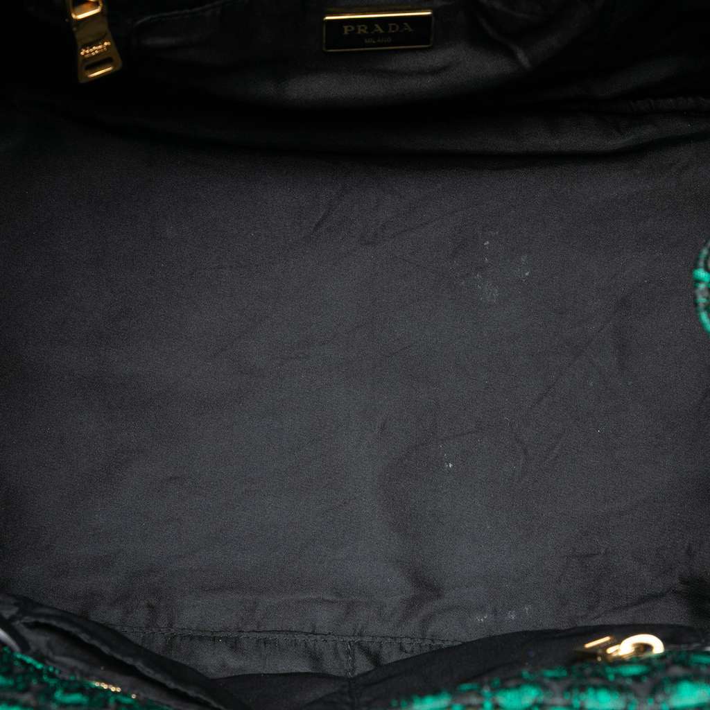 Prada Broccato Canapa Satchel Green Polyester Very good - Model View