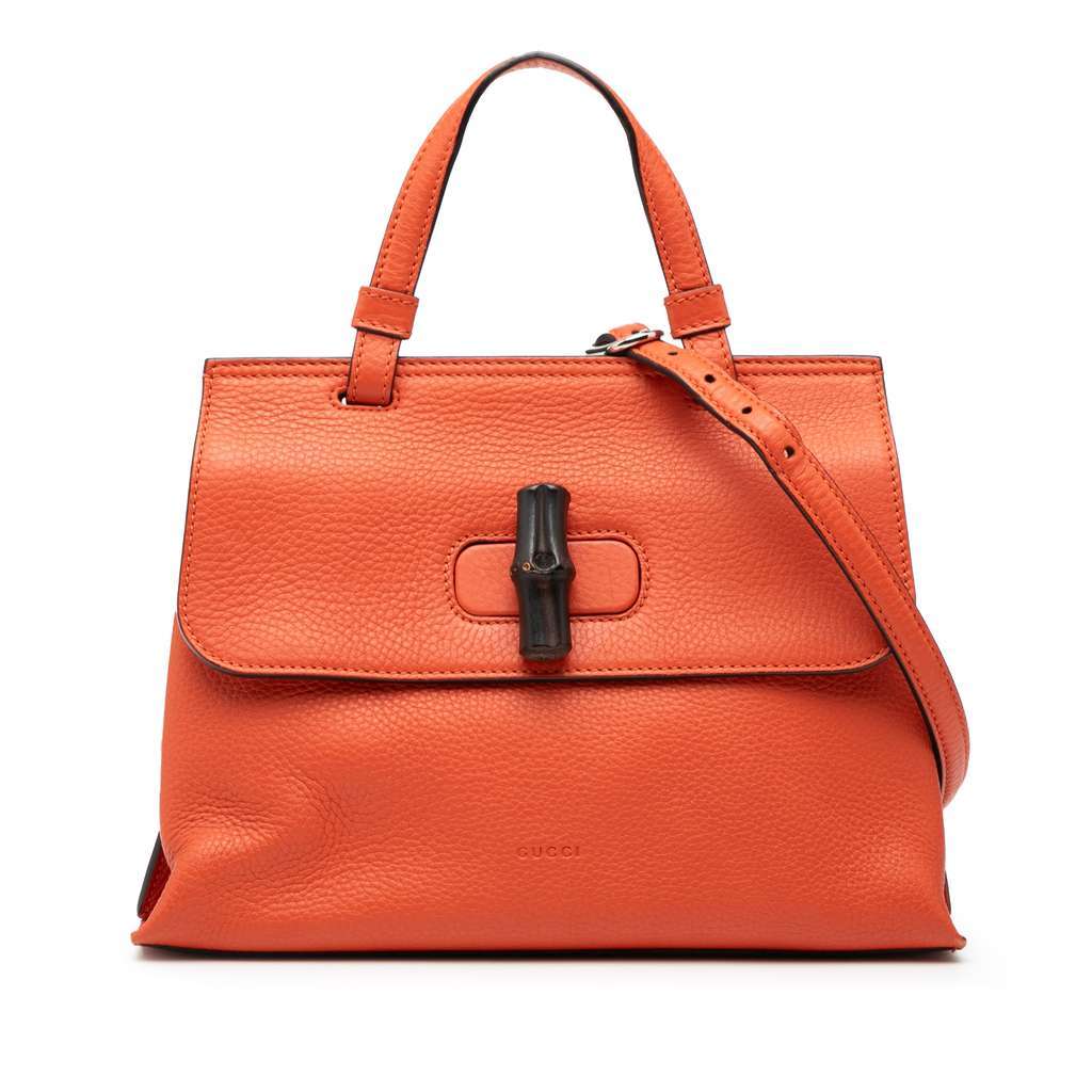 Gucci Small Leather Bamboo Daily Satchel Orange Leather Very good - Front View