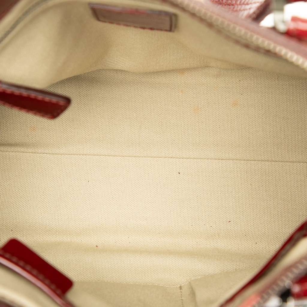 Burberry Patent Trimmed House Check Coated Canvas Hearts Pilgrim Satchel Brown Canvas Very good - Model View