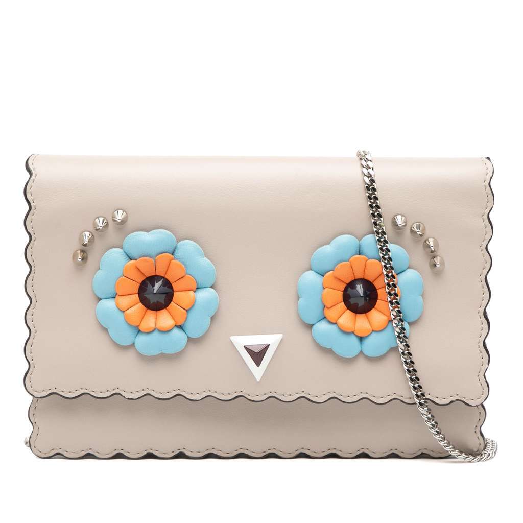 Fendi Leather Studded Monster Eyes Wallet on Chain Brown Leather Very good - Front View