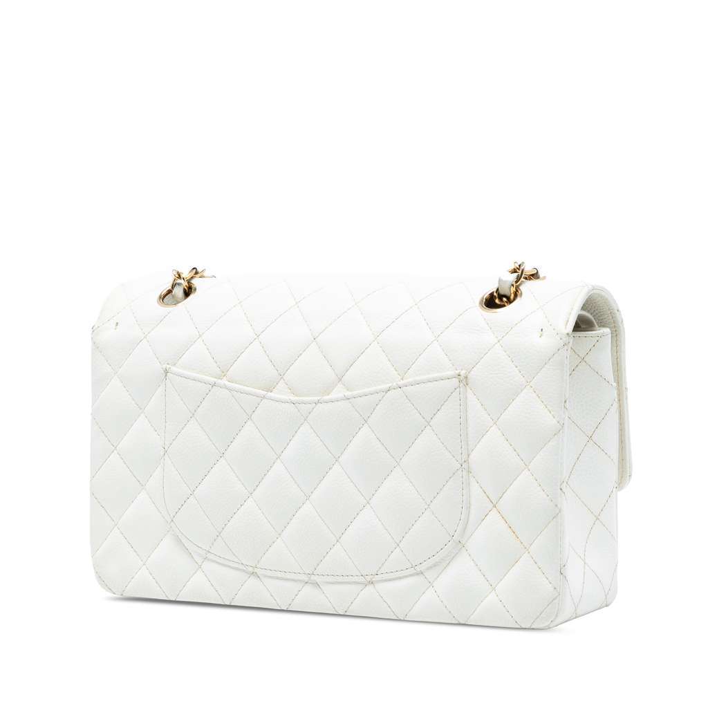 Chanel Medium Classic Caviar Double Flap White Leather Very good condition - Back View