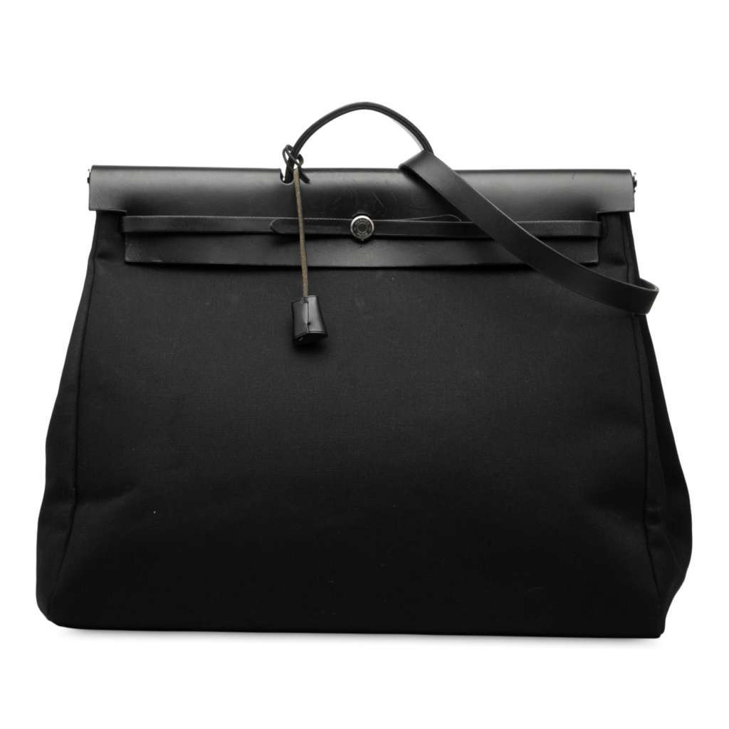 Hermès Toile Militaire Vache Hunter Herbag Zip Retourne Cabine 50 Black Canvas Good condition - Front View