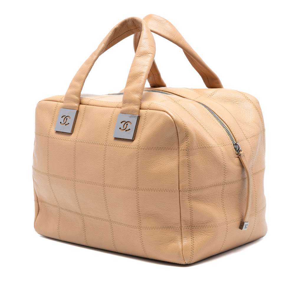 Chanel CC Choco Bar Caviar Stitched Boston Brown Leather Good - Back View