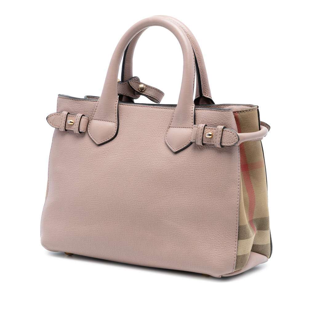 Burberry Small Grainy Calfskin and House Check Banner Satchel Brown Leather Very good condition - Back View