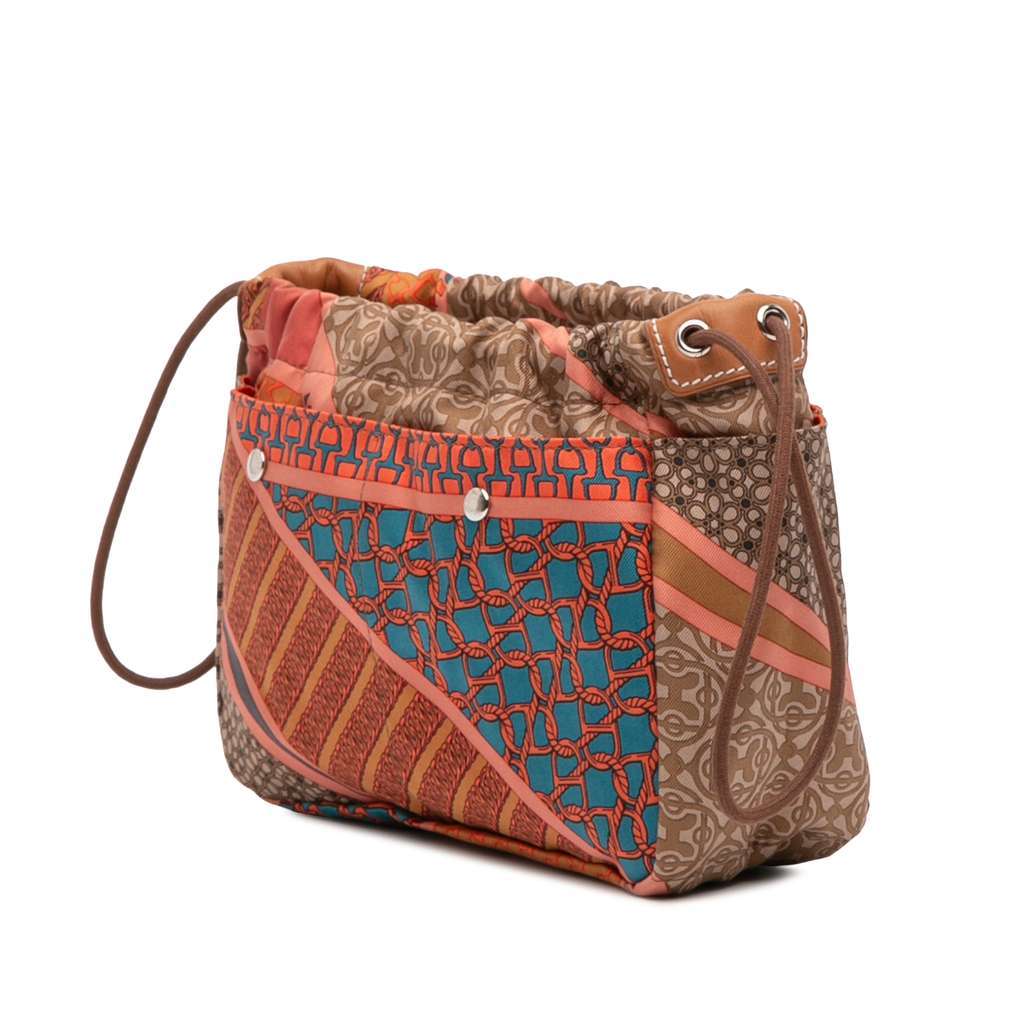 Hermès Silk Carre en Cravates Fourbi 20 Insert Pouch Brown Silk Very good condition - Back View