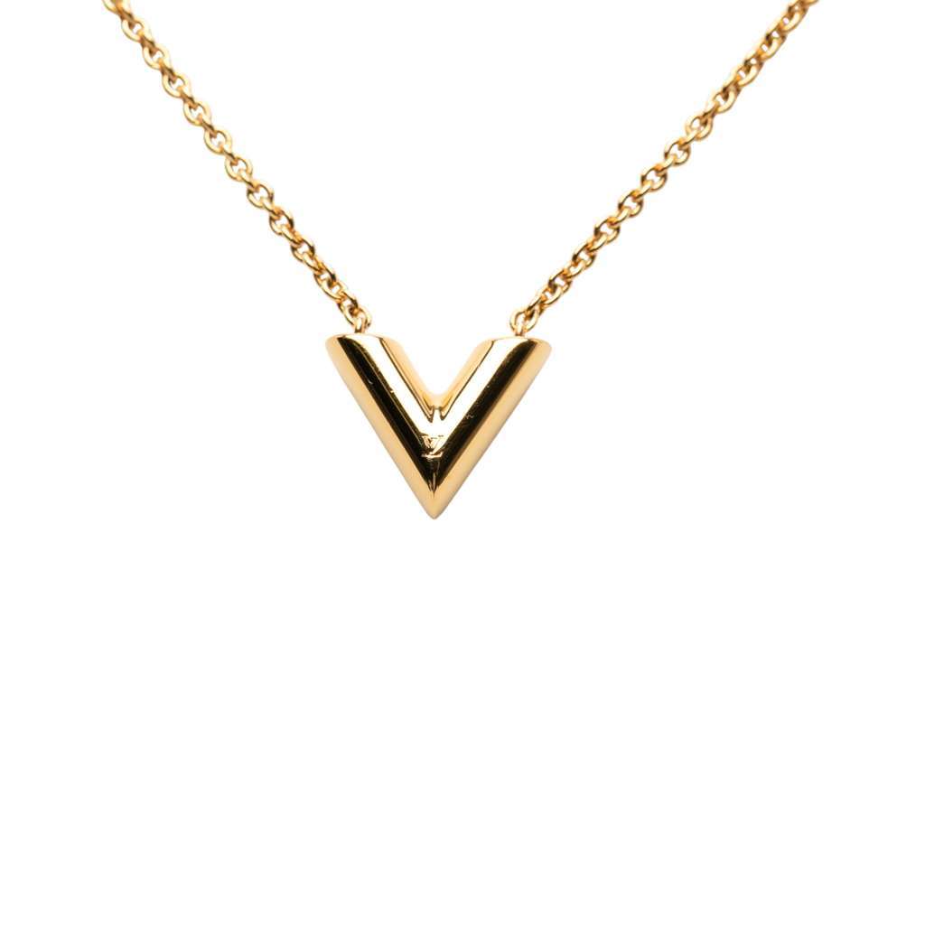 Louis Vuitton Gold Plated Essential V Necklace Gold Metal Good condition - Front View