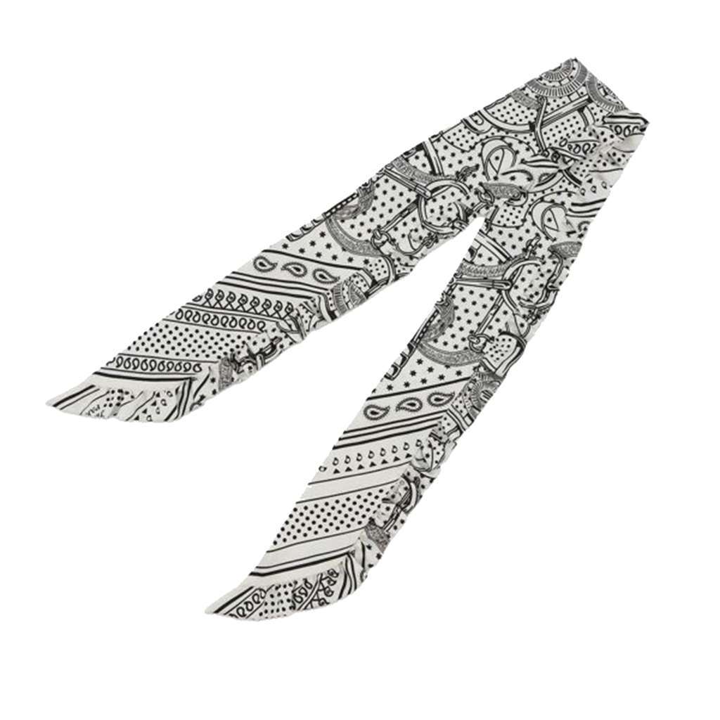 Hermès Eperon d Or Bandana Ruffled Twilly Silk Scarf White Silk Good condition - Back View