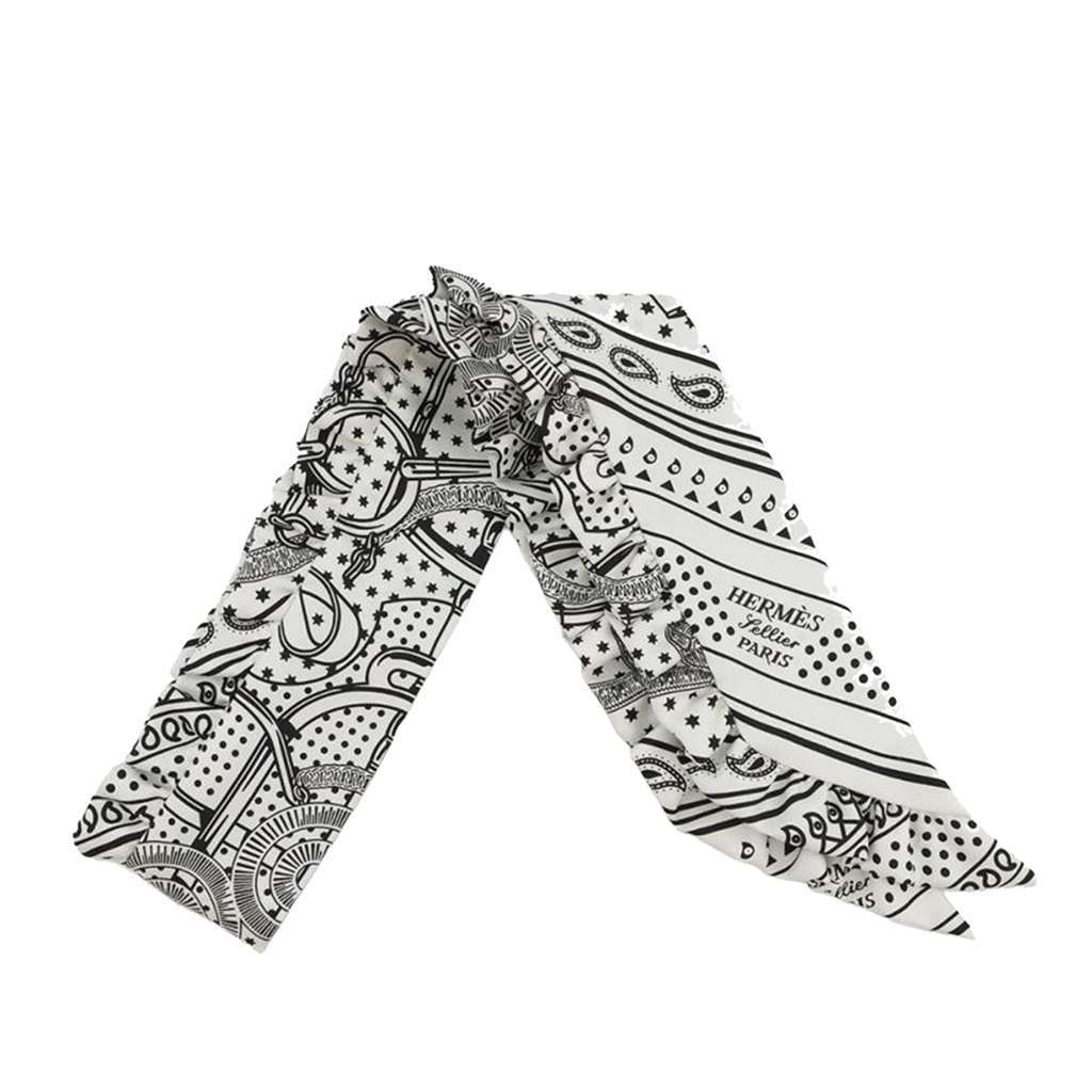 Hermès Eperon d Or Bandana Ruffled Twilly Silk Scarf White Silk Good condition - Inside View