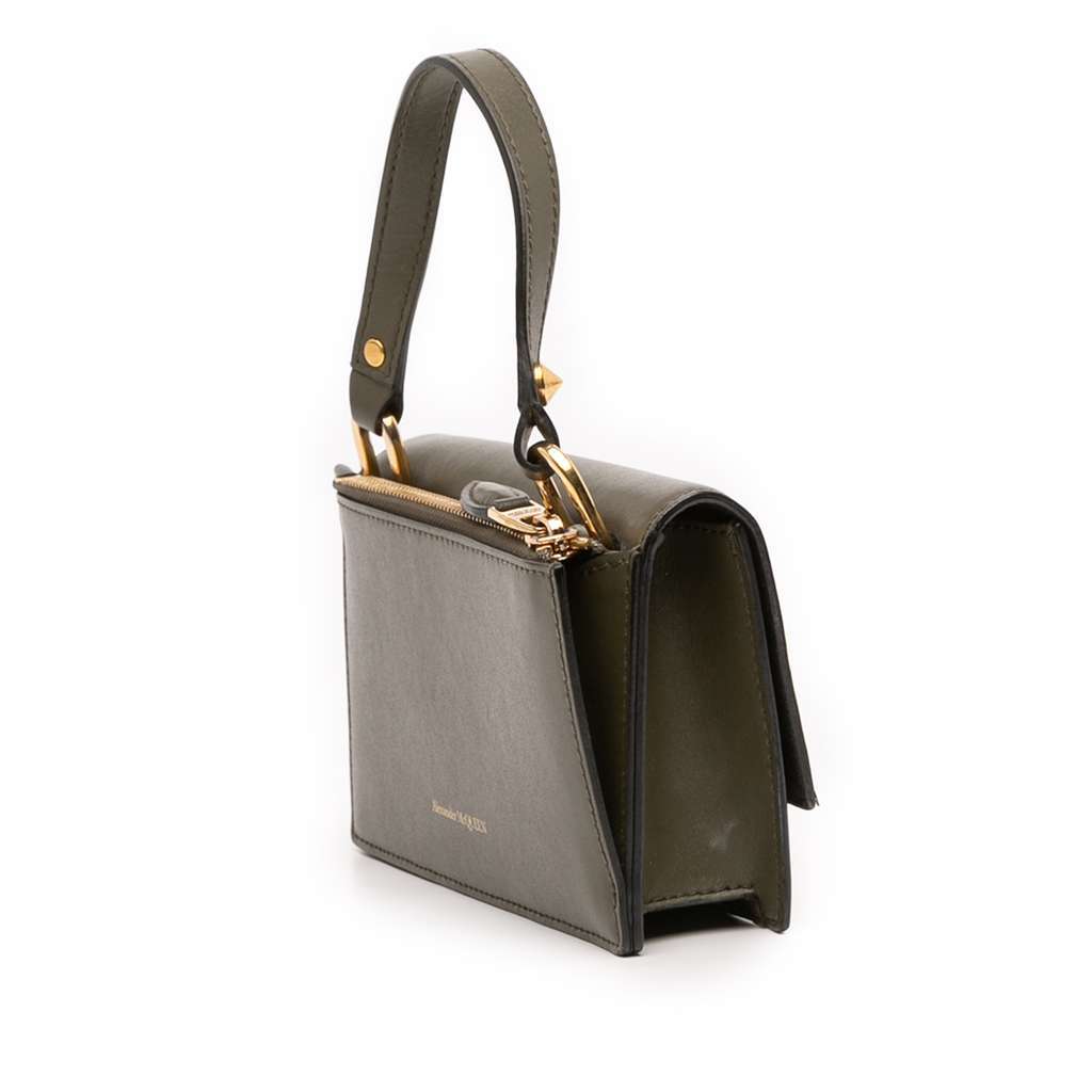 Alexander McQueen Mini Leather Skull Lock Top Handle Bag Green Leather Very good - Back View