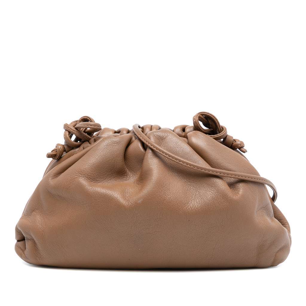 Bottega Veneta Lambskin The Mini Pouch Crossbody Brown Leather Very good condition - Front View
