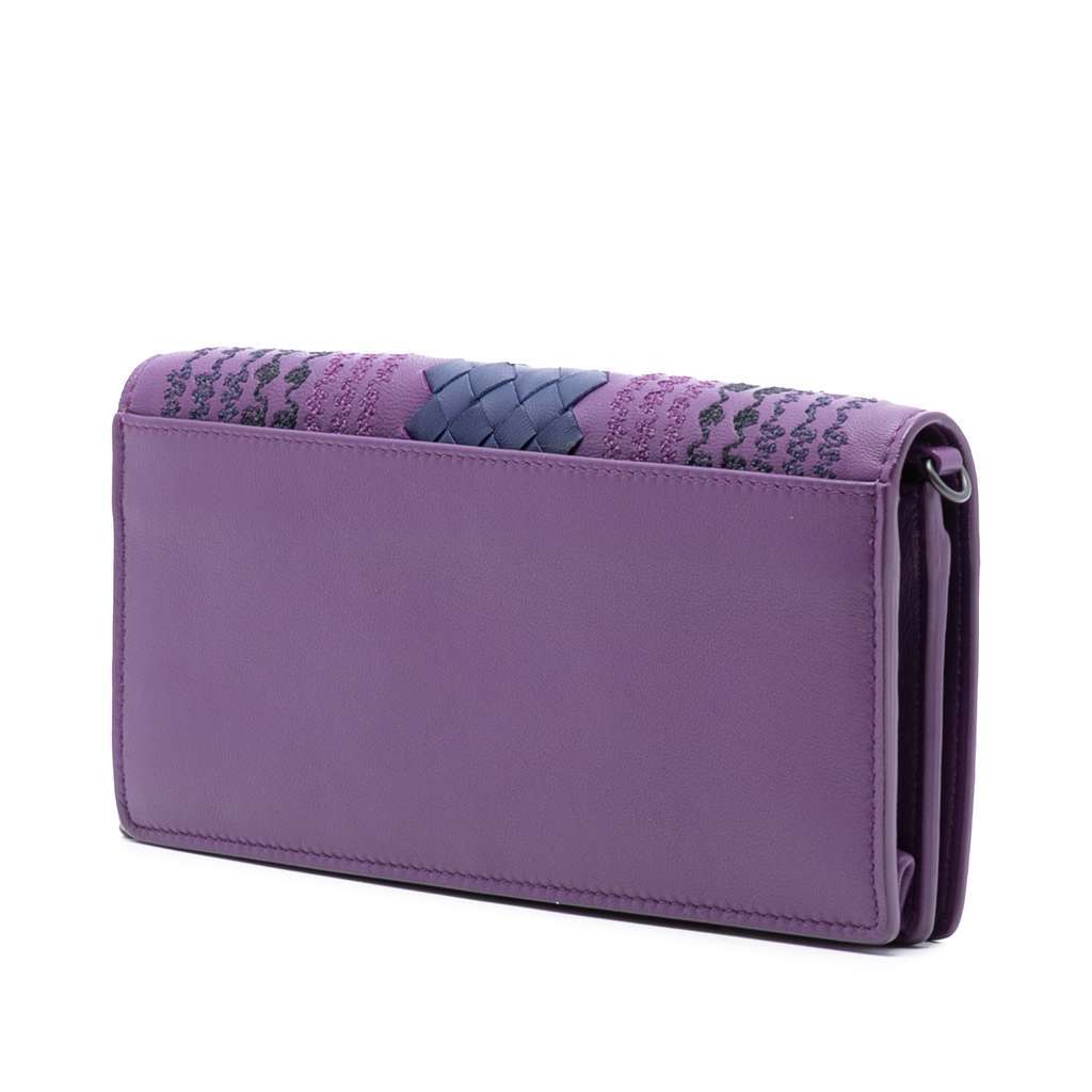 Bottega Veneta Nappa Intrecciato Embroidered Continental Wallet on Chain Purple Leather Very good - Back View