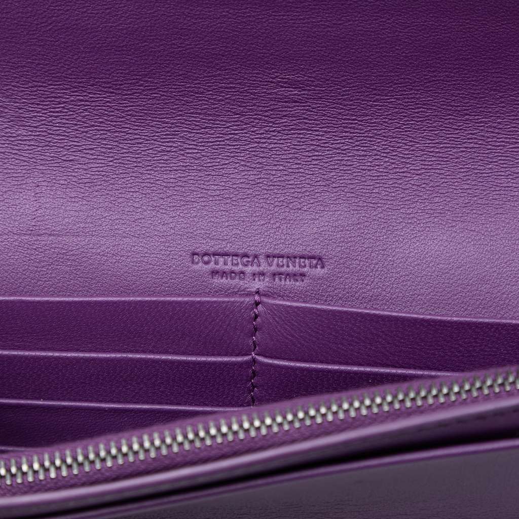 Bottega Veneta Nappa Intrecciato Embroidered Continental Wallet on Chain Purple Leather Very good - Box View