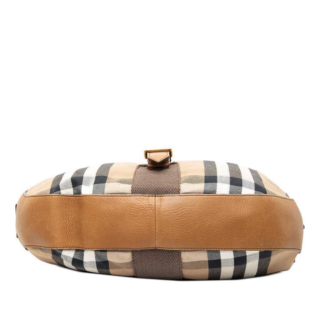 Burberry Medium House Check Canvas Ashwood Hobo Brown Canvas Good - Inside View
