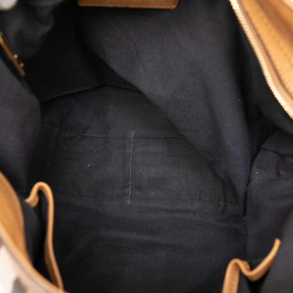 Burberry Medium House Check Canvas Ashwood Hobo Brown Canvas Good - Model View