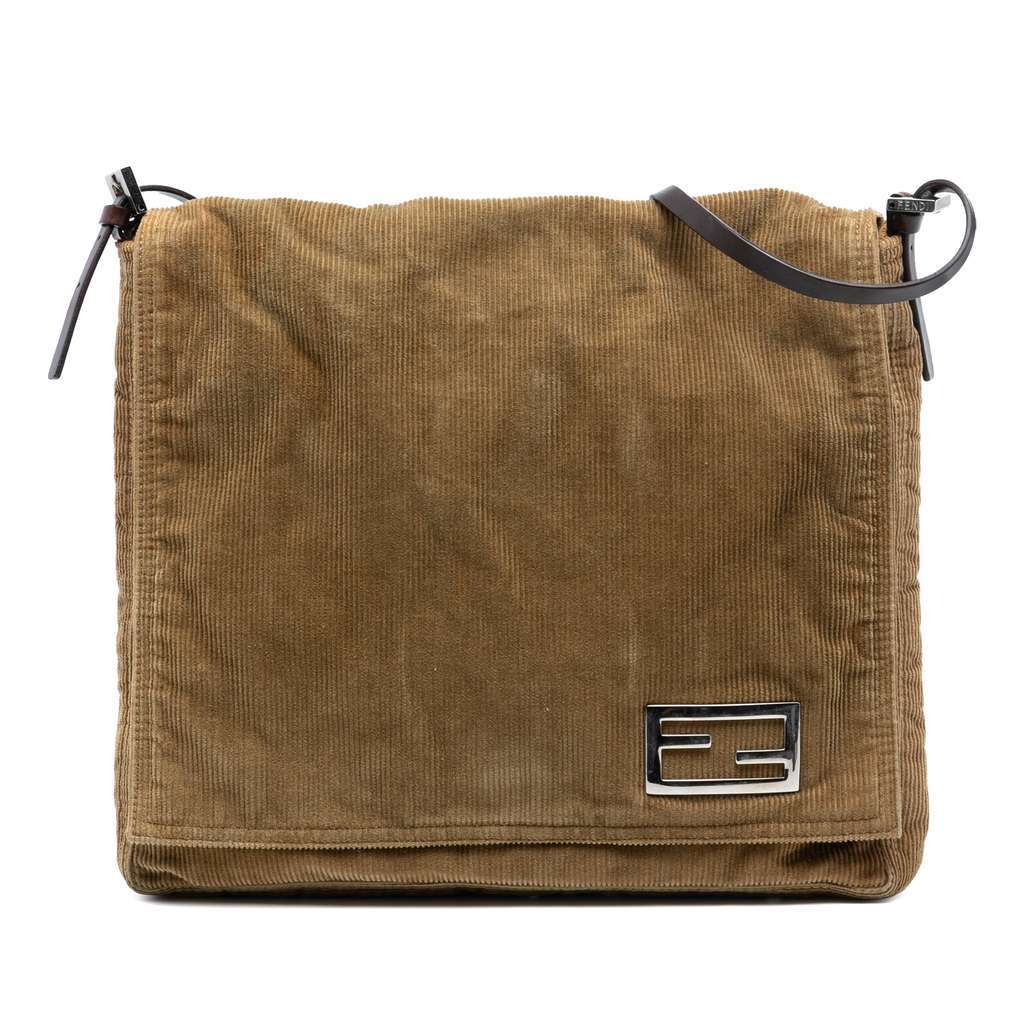 Fendi Corduroy Shoulder Bag Brown Velvet Very good - Front View