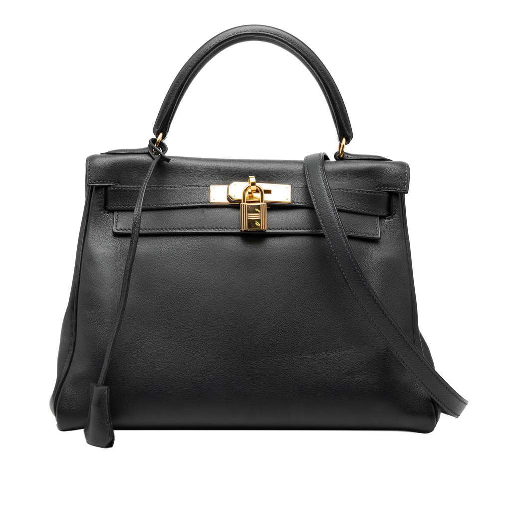 Hermès Togo Kelly II Retourne 28 Black Leather Good condition - Front View
