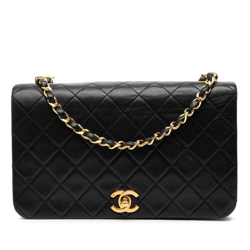 Chanel Medium Quilted Lambskin Full Flap Black Leather Good - Front View